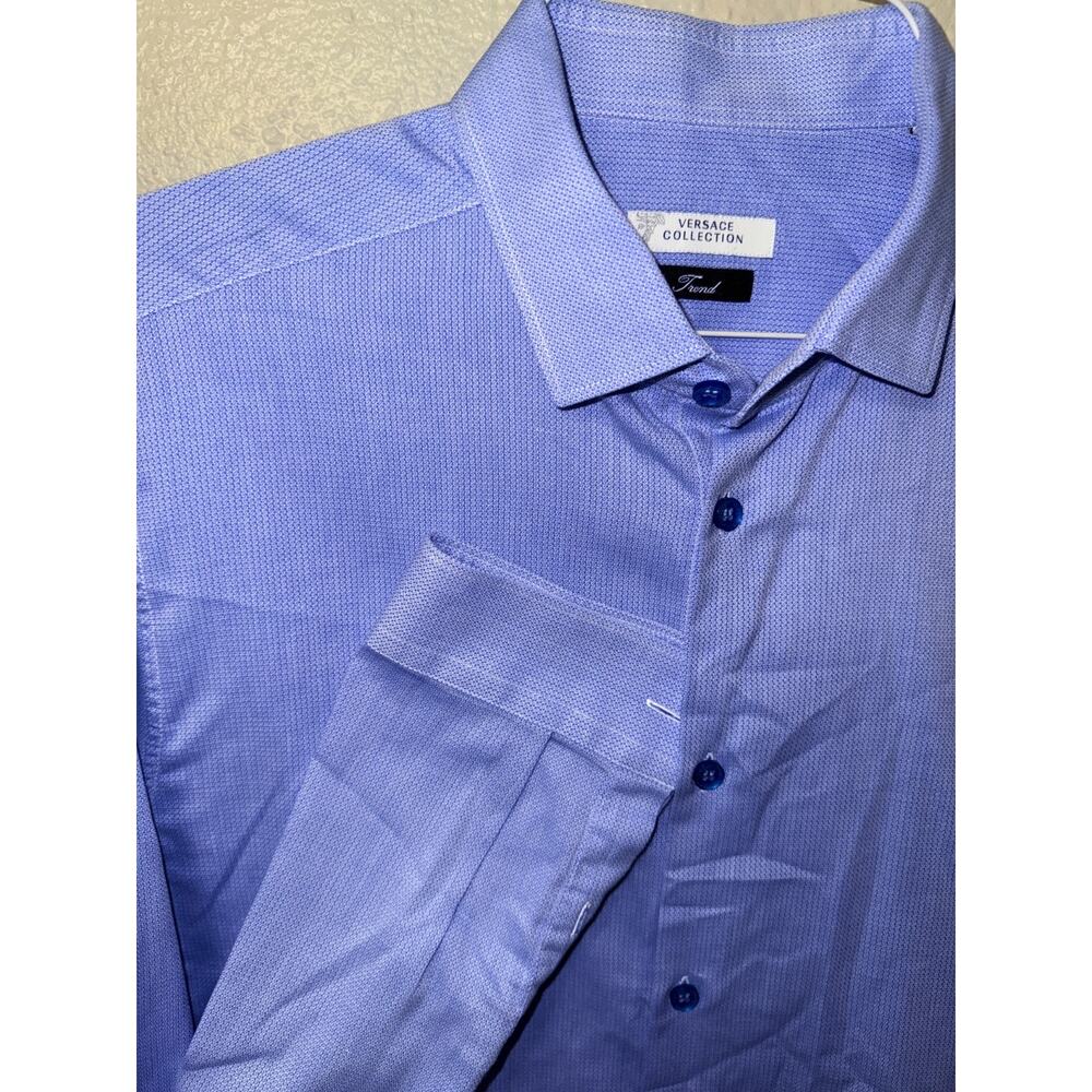 Gianni Versace Collection Trend Men’s Size-M Blue Textured Dress Shirt - Picture 2 of 8